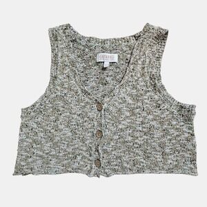 Shyanne Marled Button-Front Cropped‎ Sweater Vest L Cotton Blend Boho Country